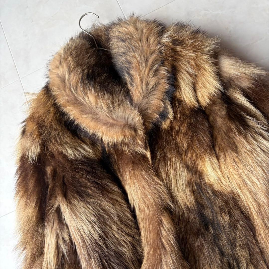 ✨最高級 リアルファー 毛皮コート ラクーンファー ブラウン系 フリーサイズ