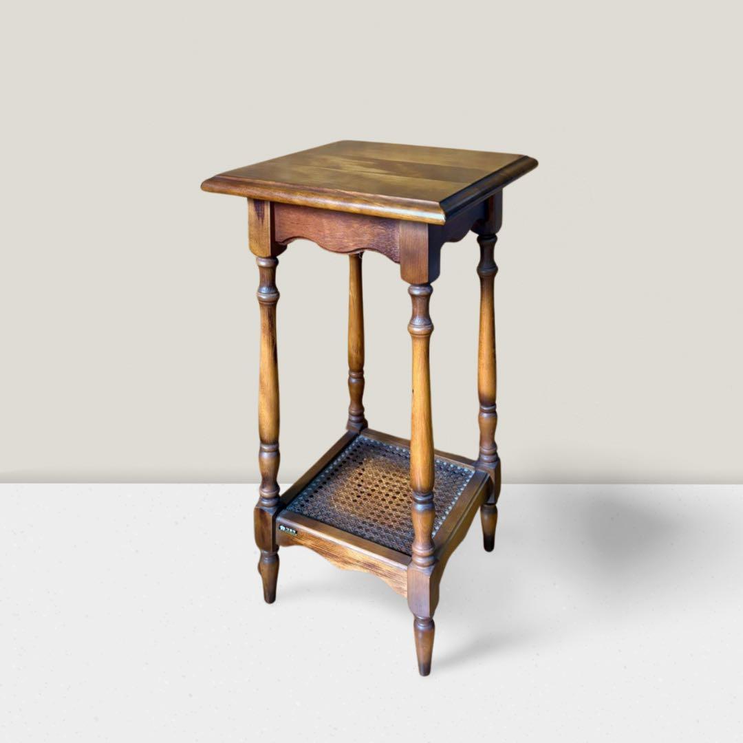 オールドカリモク 花台 電話台 ラタン サイドテーブル アンティーク