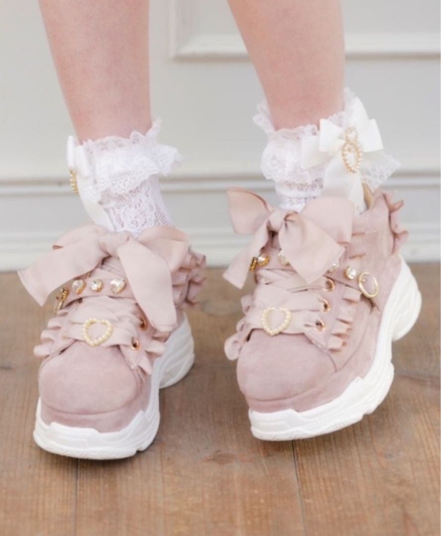 リズリサ ビジューベルト厚底スニーカー ピンク