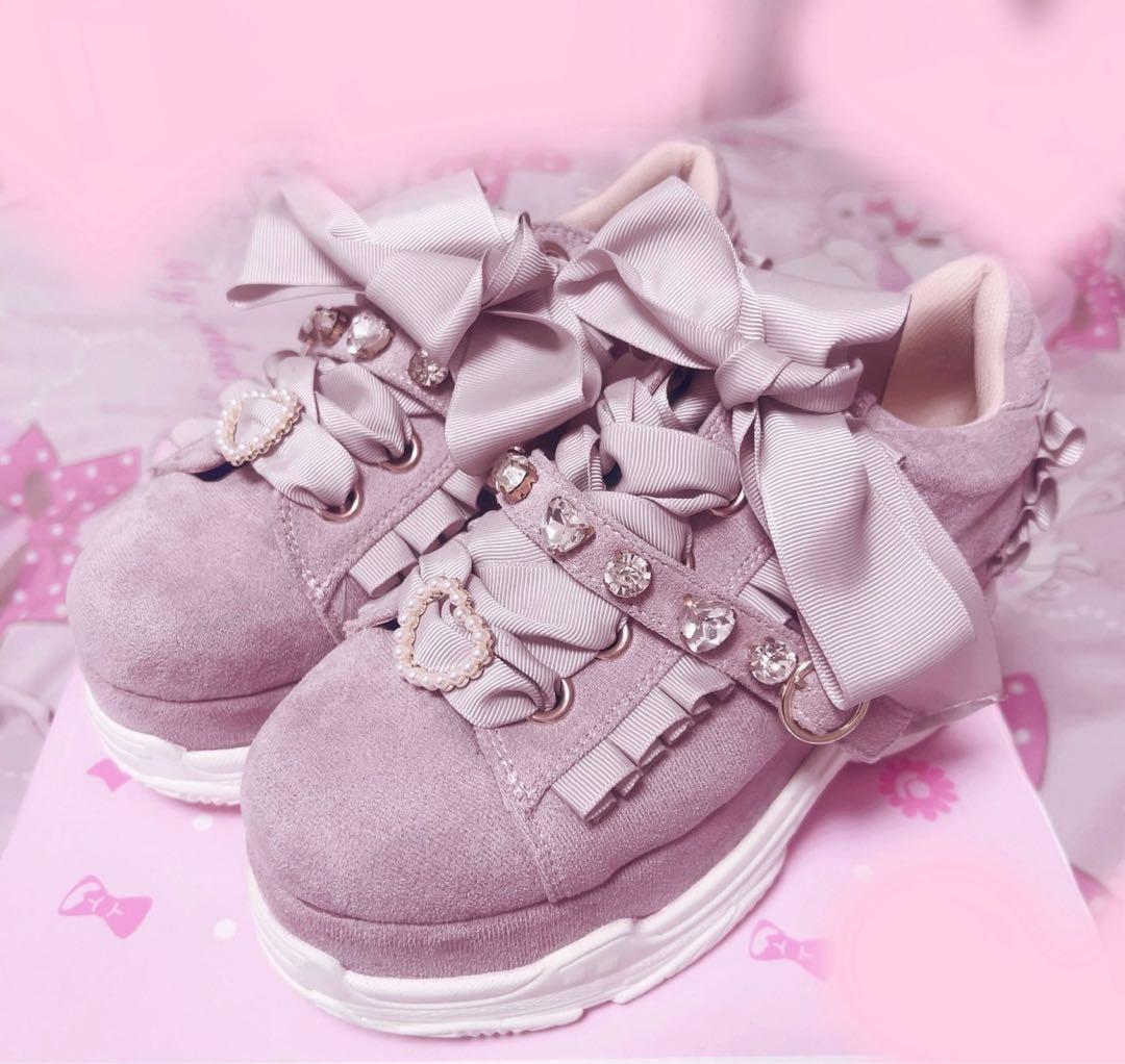 リズリサ ビジューベルト厚底スニーカー ピンク