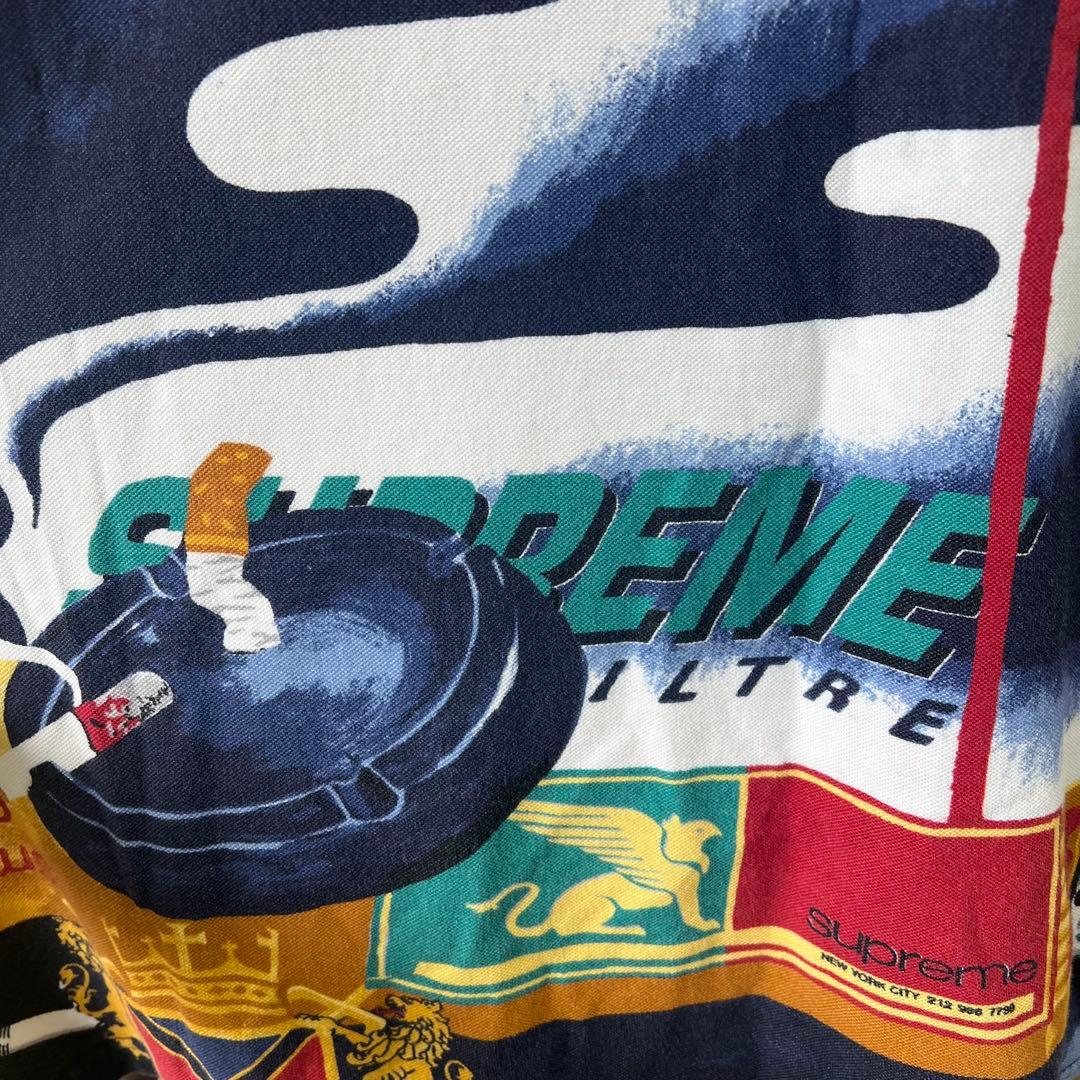 シュプリーム　半袖　ポロシャツ　総柄　ネイビー　ロゴ　L　古着　90s