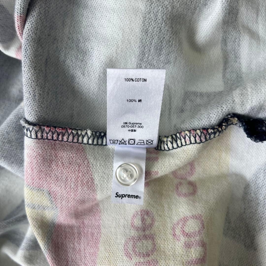 シュプリーム　半袖　ポロシャツ　総柄　ネイビー　ロゴ　L　古着　90s