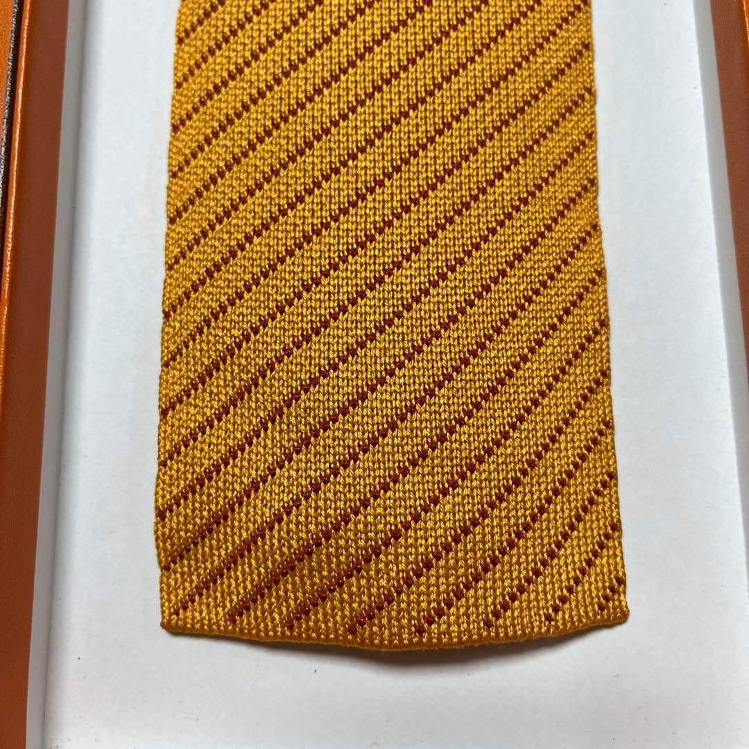美品　エルメス　ネクタイ　オレンジ　ニットタイ　ストライプ