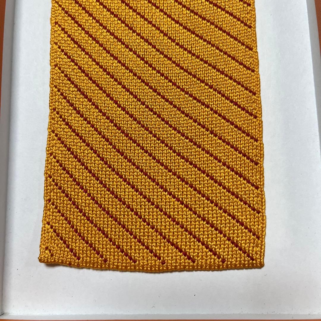 美品　エルメス　ネクタイ　オレンジ　ニットタイ　ストライプ
