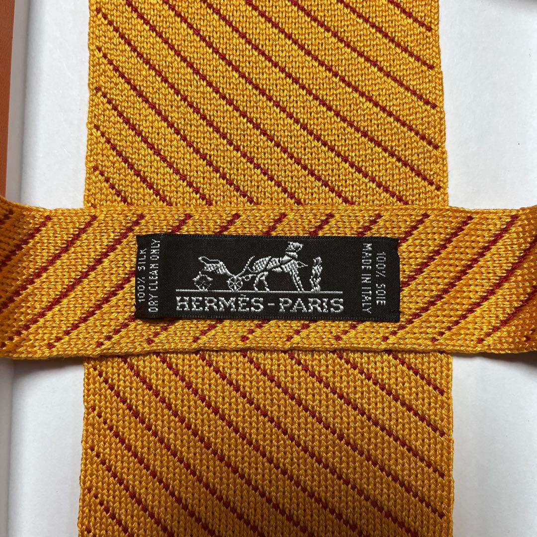 美品　エルメス　ネクタイ　オレンジ　ニットタイ　ストライプ
