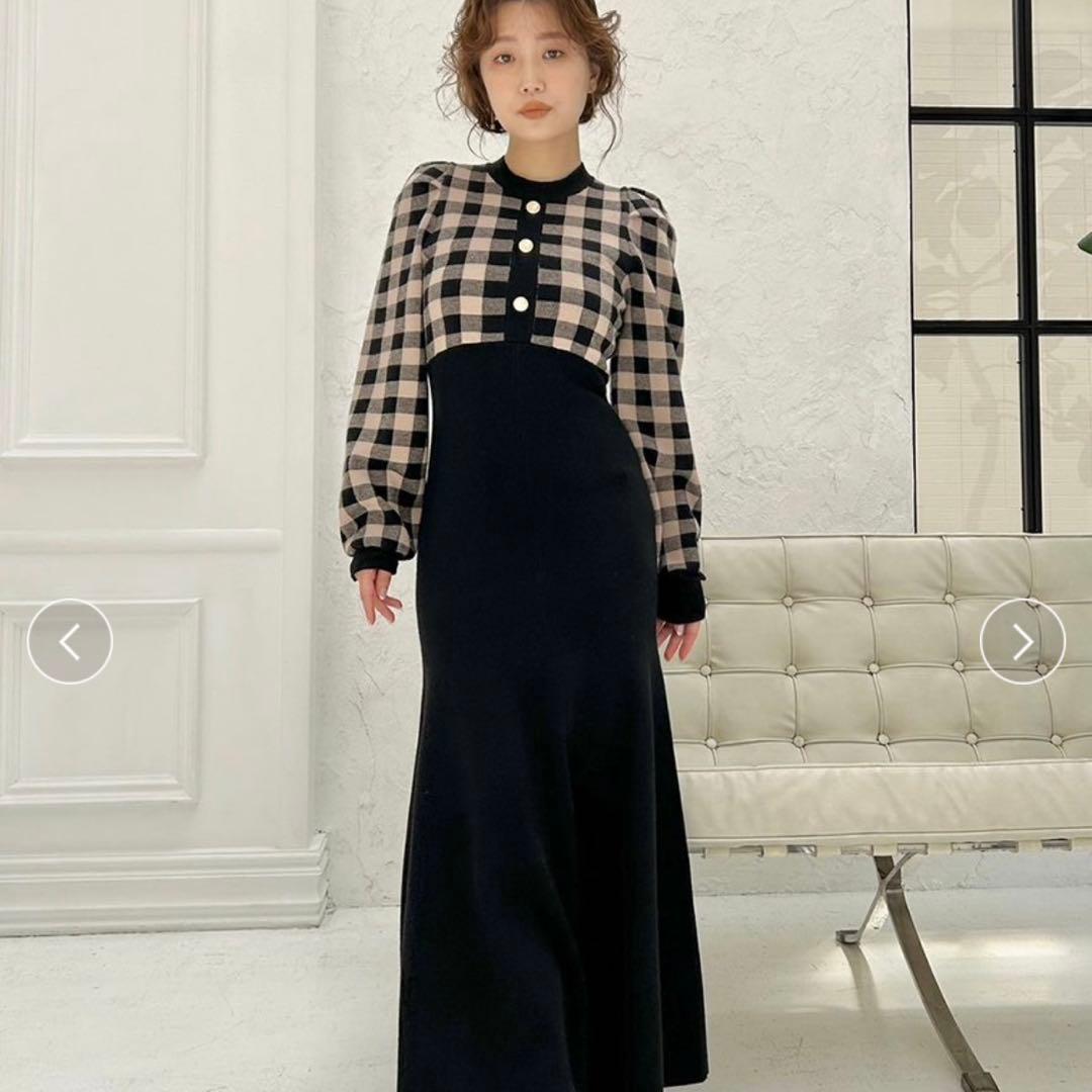 SNIDEL 【USAGI ONLINE限定】チェックニットワンピース