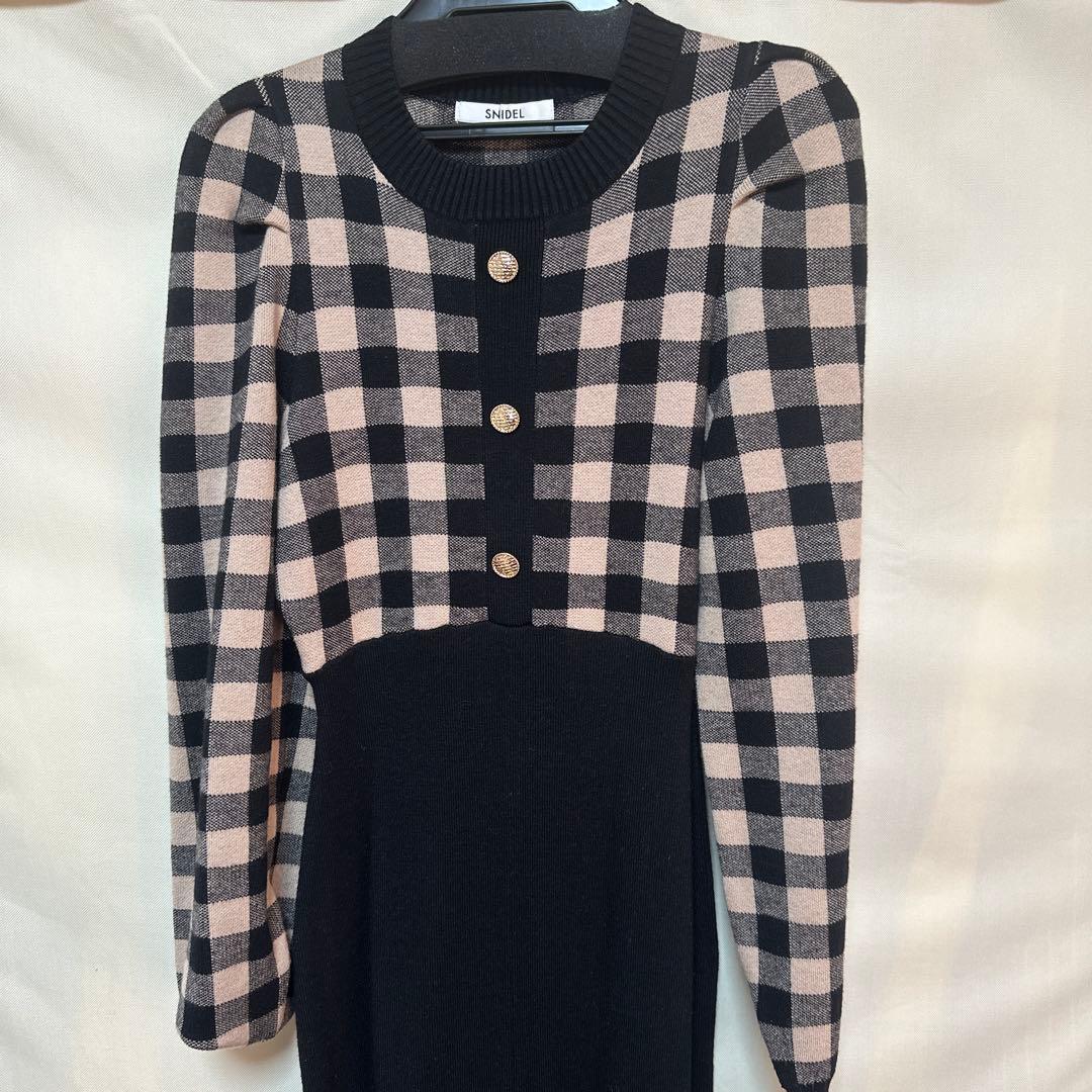 SNIDEL 【USAGI ONLINE限定】チェックニットワンピース