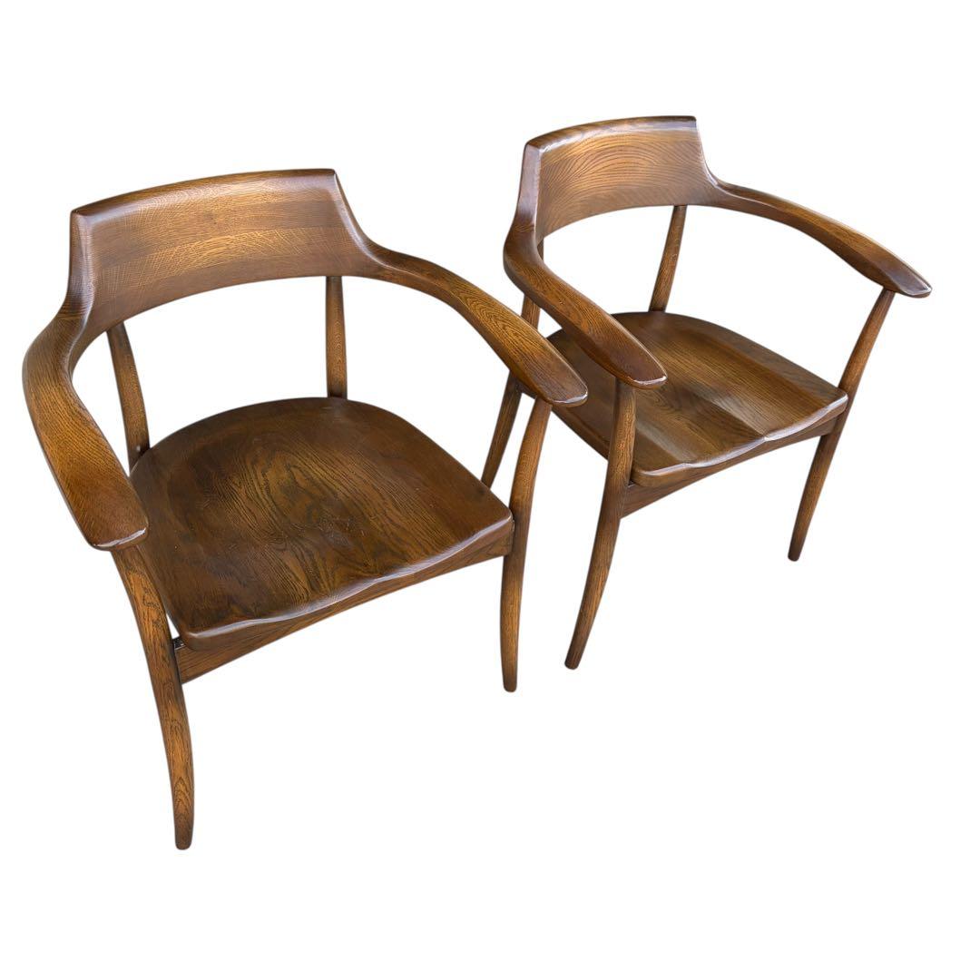 【希少】大塚家具 アームチェア ダイニングチェア 板座 ナラ材 ②