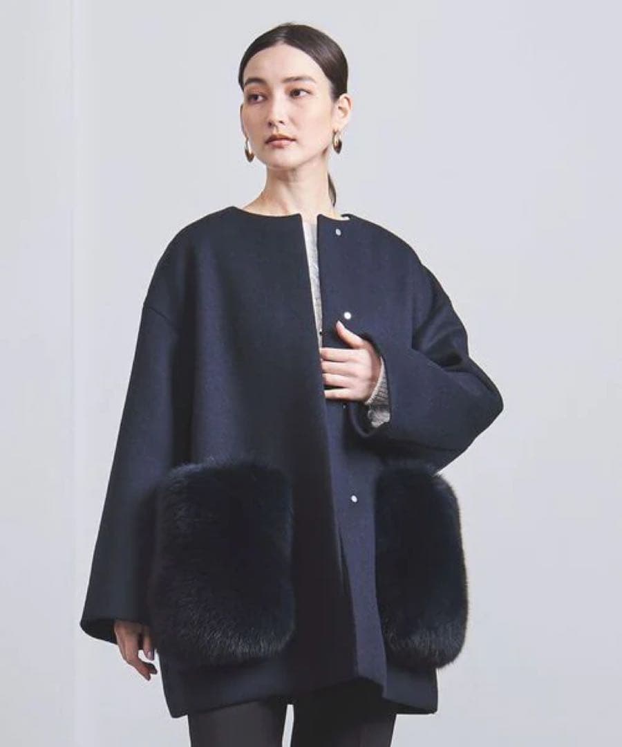 美品☆定価16.5万UNITED ARROWSファーポケット コート 36