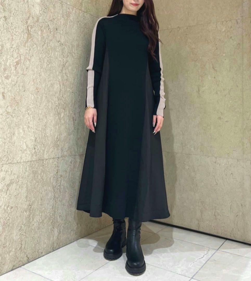 ❨新品❩ Vin 袖配色布帛ドッキングワンピース