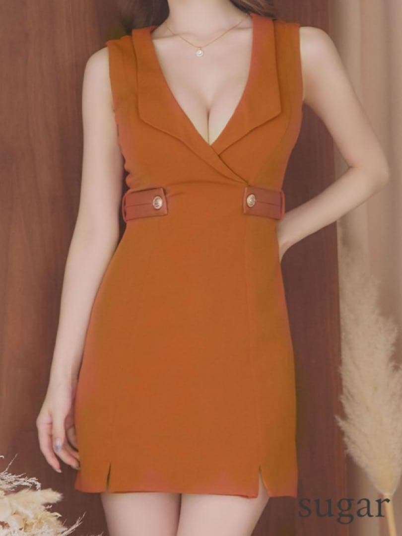 sugar オレンジ タイトドレス 【Glossy/グロッシー】襟付き