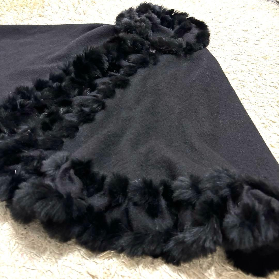 極美品　ランバンコレクション　ファー付きポンチョ　ケープ　ウール　毛皮　ラビット