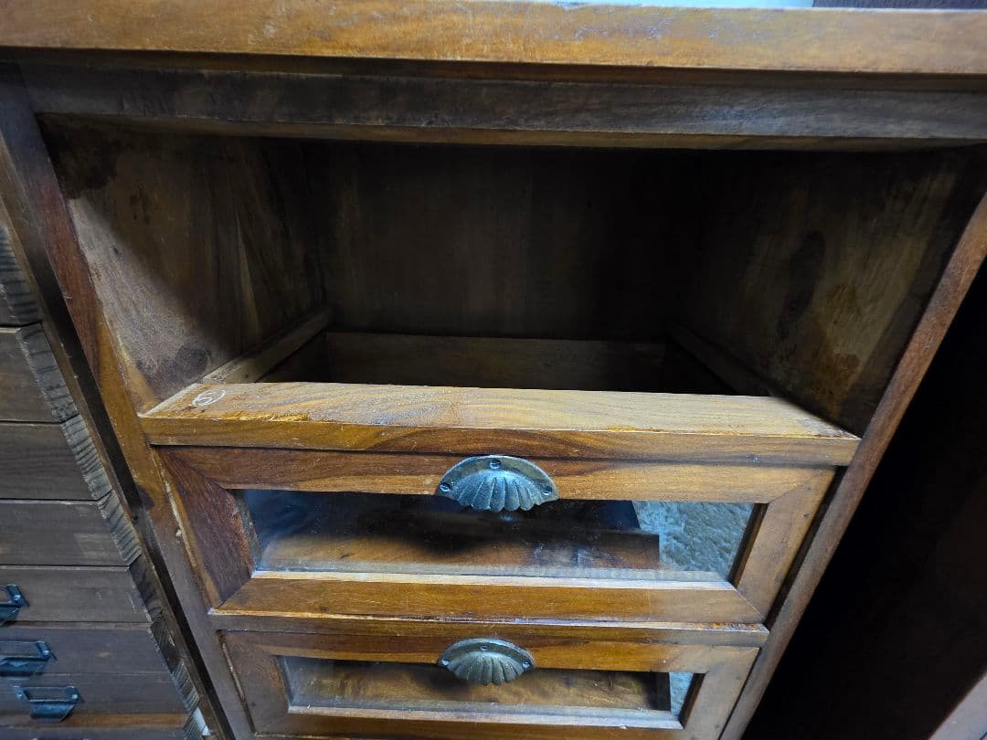 n*o様 アンティーク　木製4段 ガラス戸棚