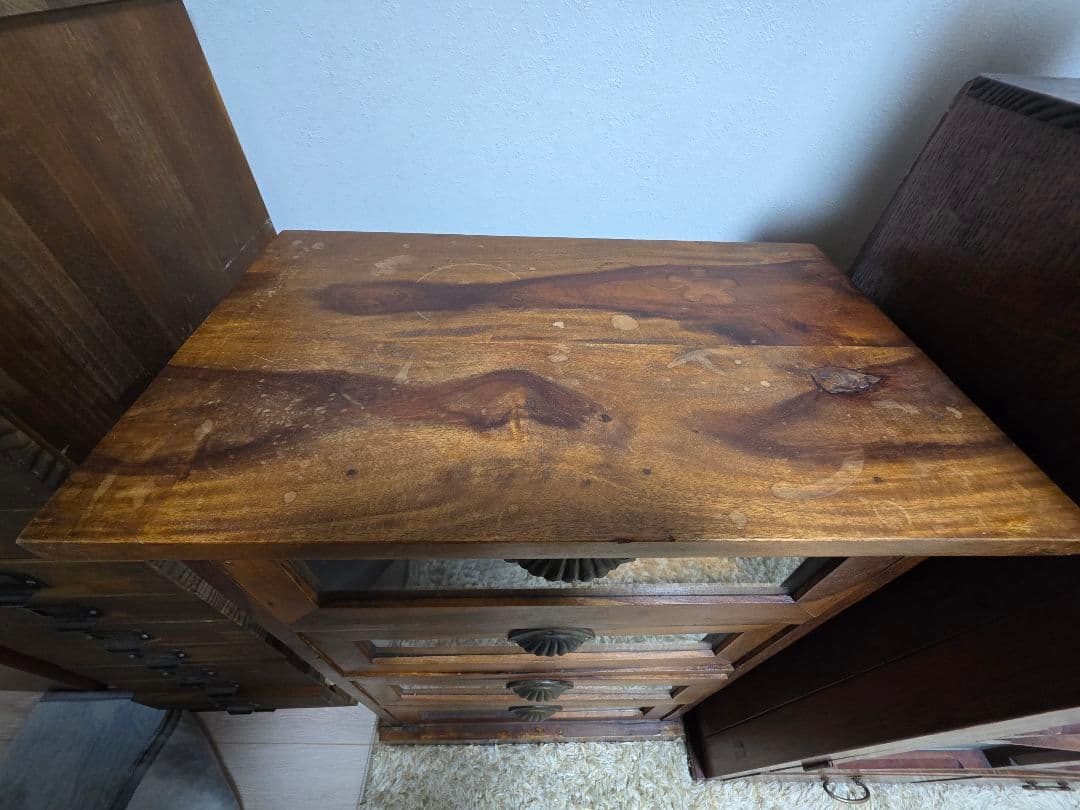 n*o様 アンティーク　木製4段 ガラス戸棚