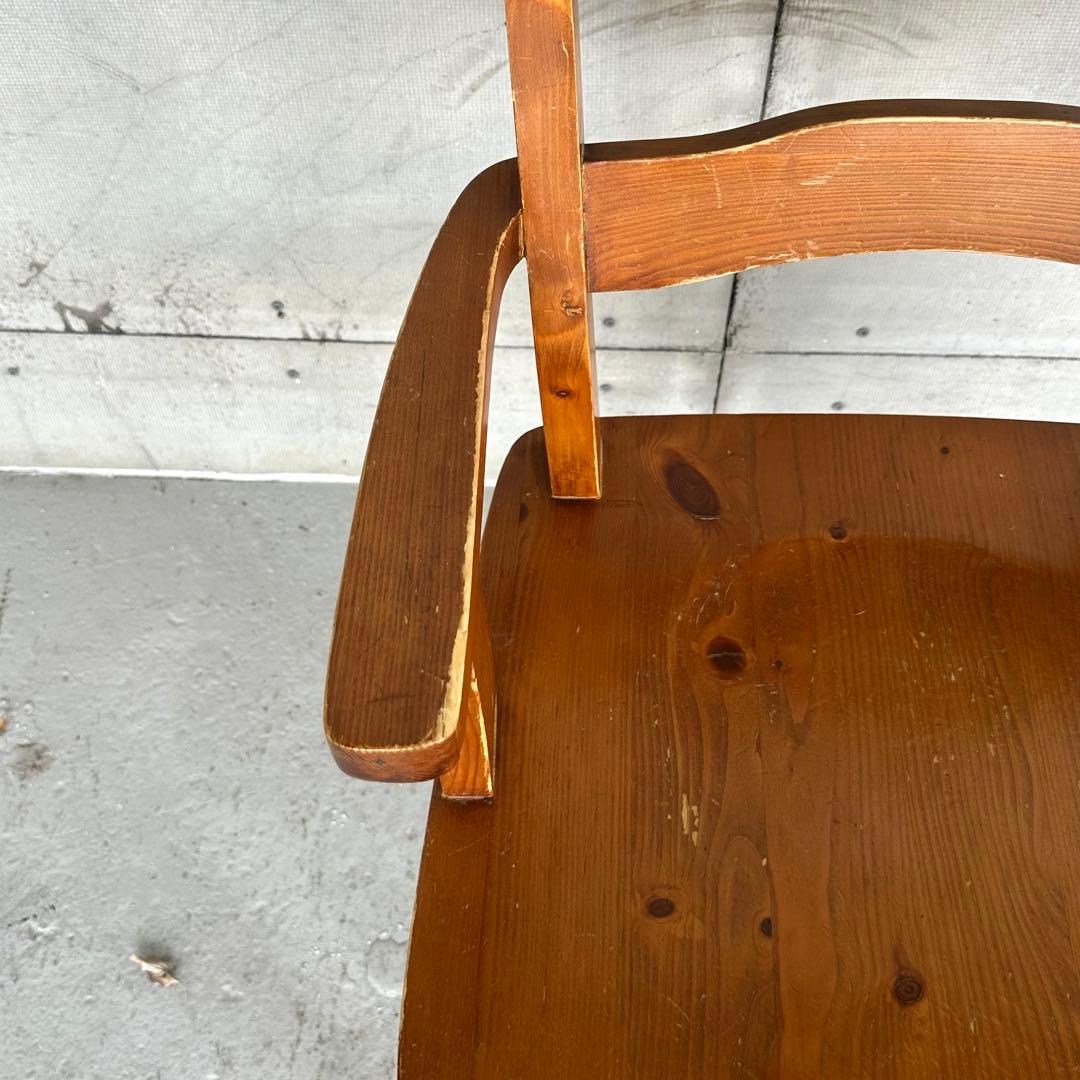 ✦昭和レトロ✦ 木製アームチェア｜無垢材 ヴィンテージ椅子 回転式 カフェ什器