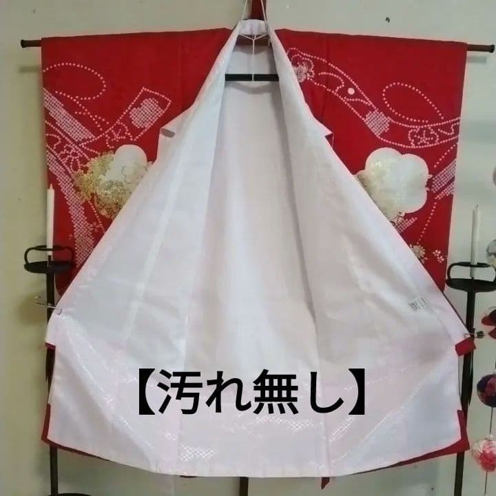 【美品】お宮参り 正絹　産着　祝着　赤白金　七五三　長襦袢付き