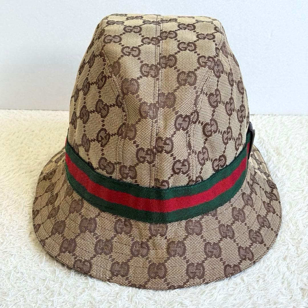 美品 GUCCI バケットハット GGキャンバス シェリーライン Lサイズ
