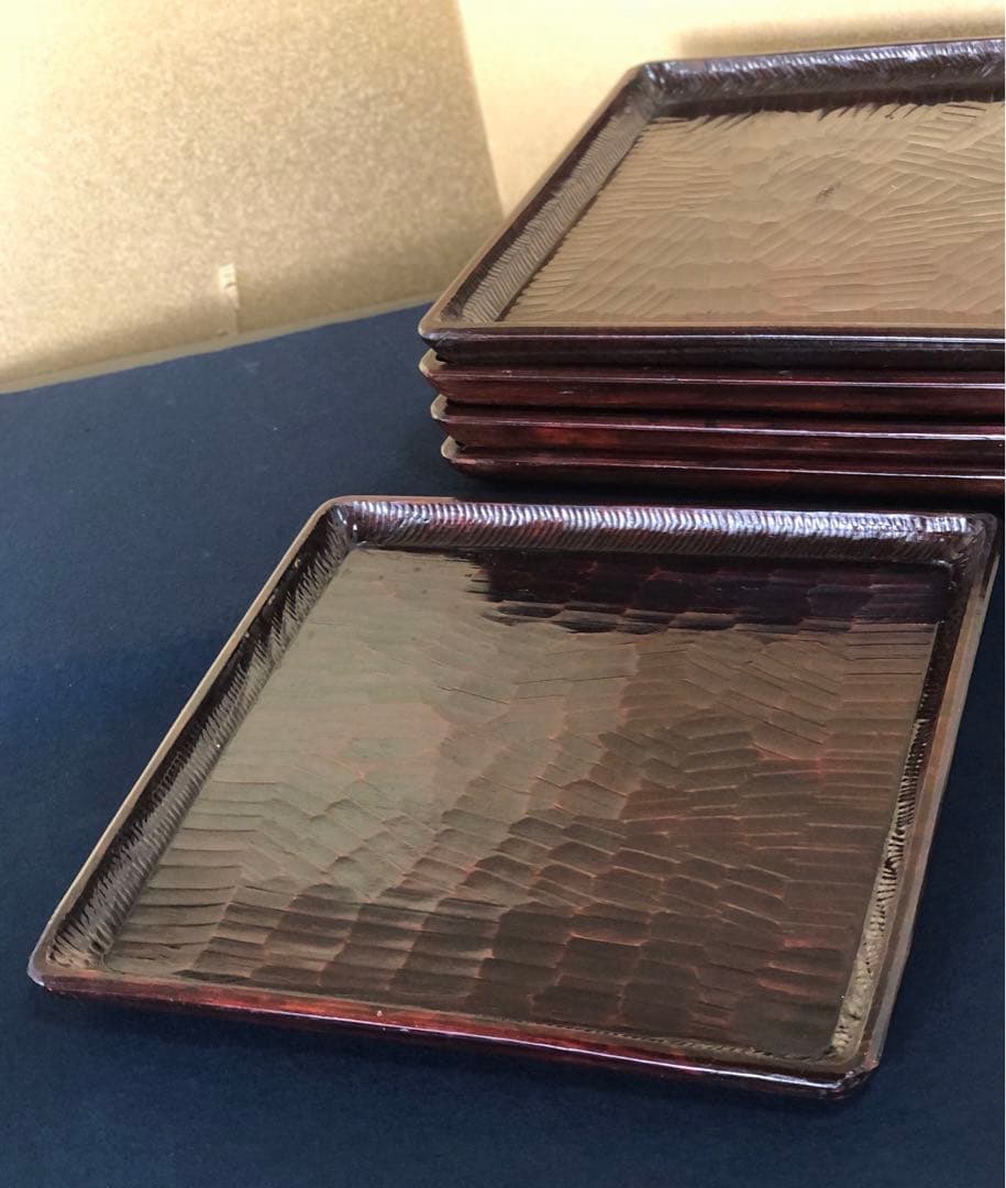 割引❗️《R》伝統工芸 讃岐彫 四方膳5客 会席膳 讃岐盆 刳抜 260120き5