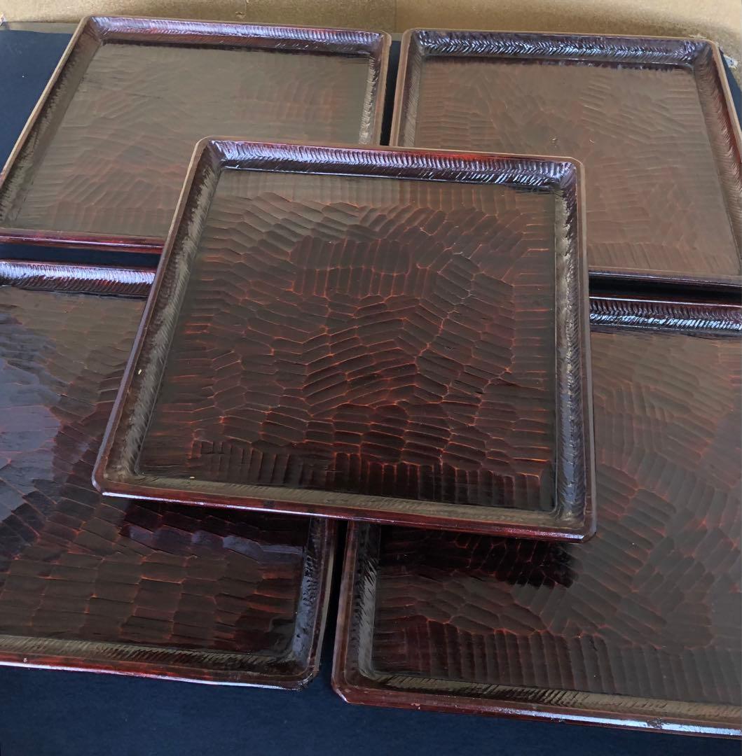 割引❗️《R》伝統工芸 讃岐彫 四方膳5客 会席膳 讃岐盆 刳抜 260120き5