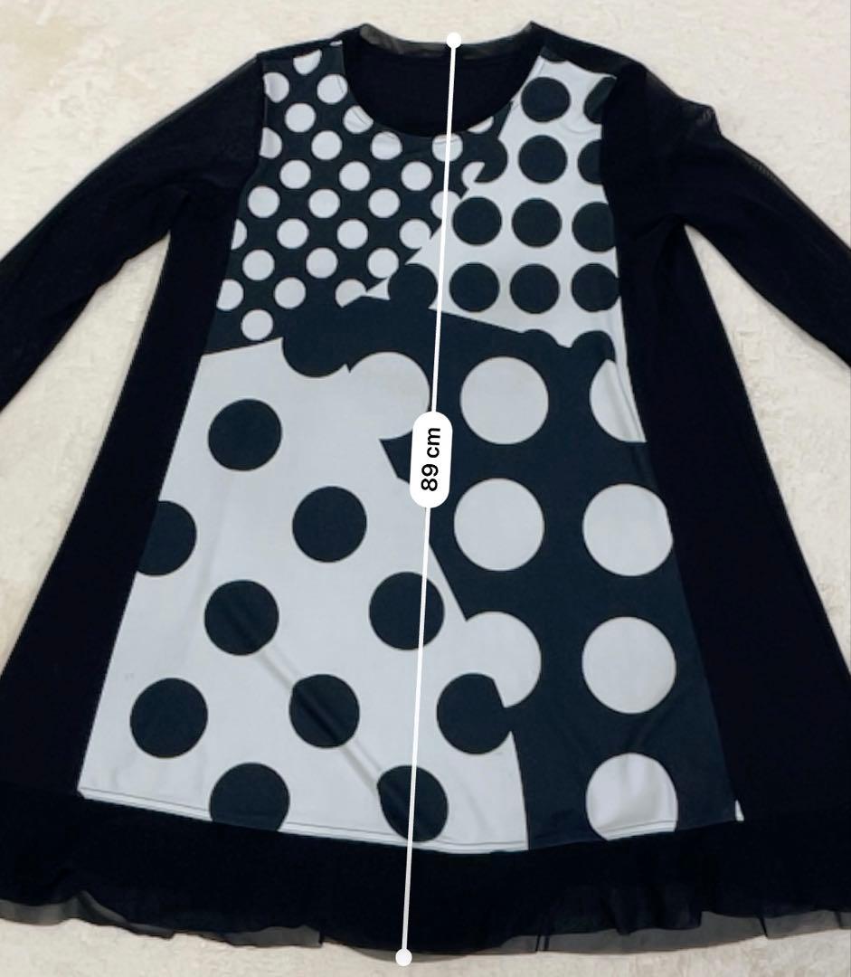 トクコプルミエヴォル　黒　ドット柄長袖チュニック 9号
