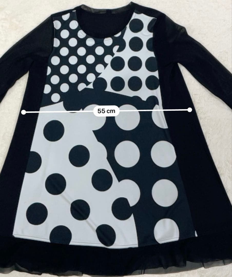 トクコプルミエヴォル　黒　ドット柄長袖チュニック 9号