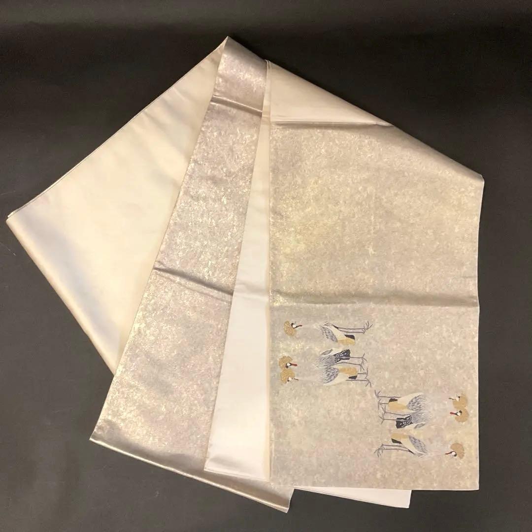 上村松篁作　冠鶴　泥金錦　袋帯