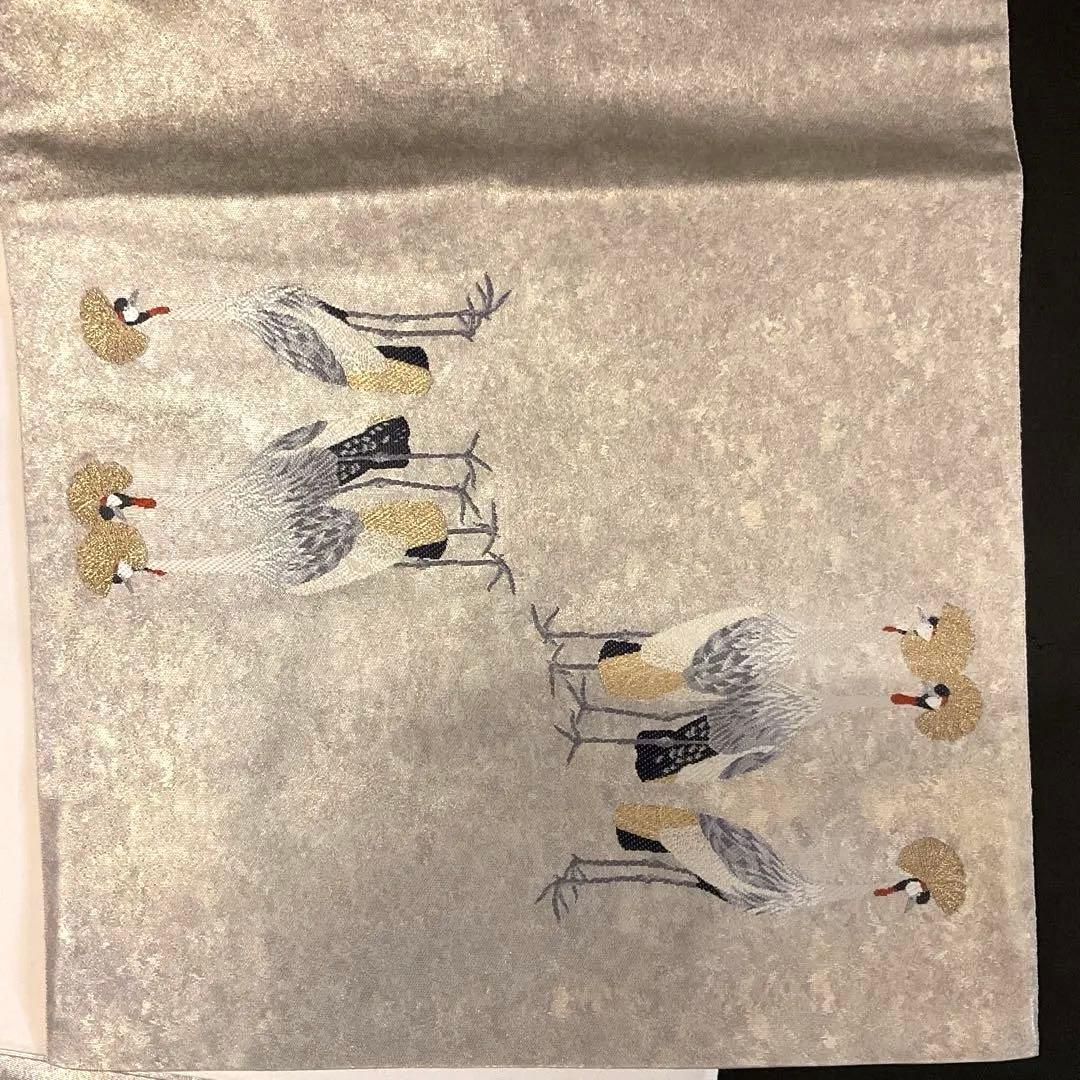 上村松篁作　冠鶴　泥金錦　袋帯