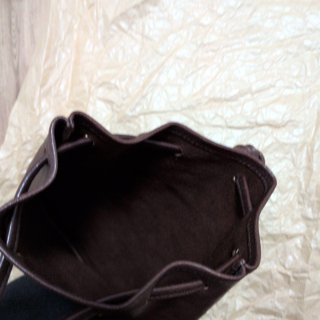 レザー　巾着バッグ　ブラウン