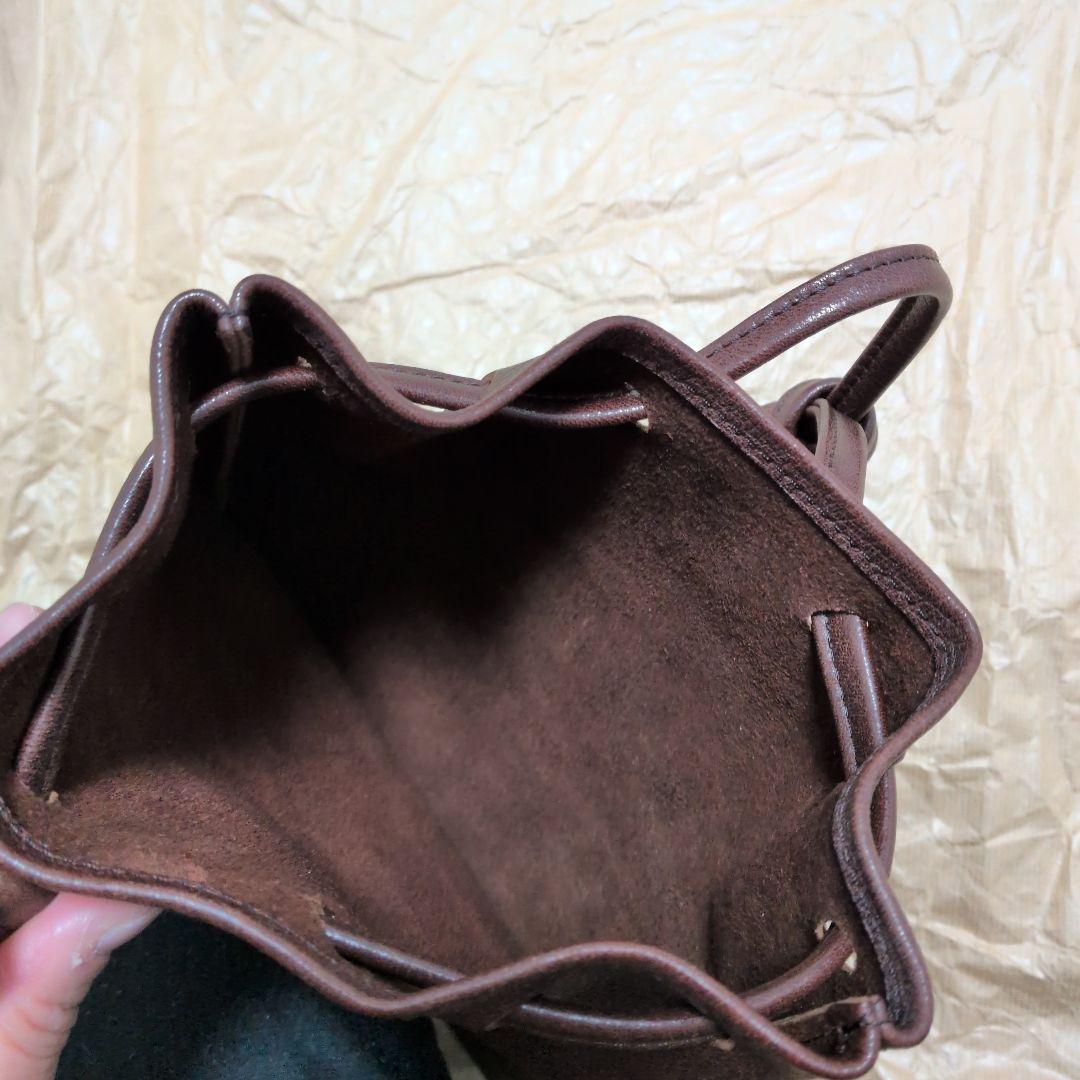 レザー　巾着バッグ　ブラウン