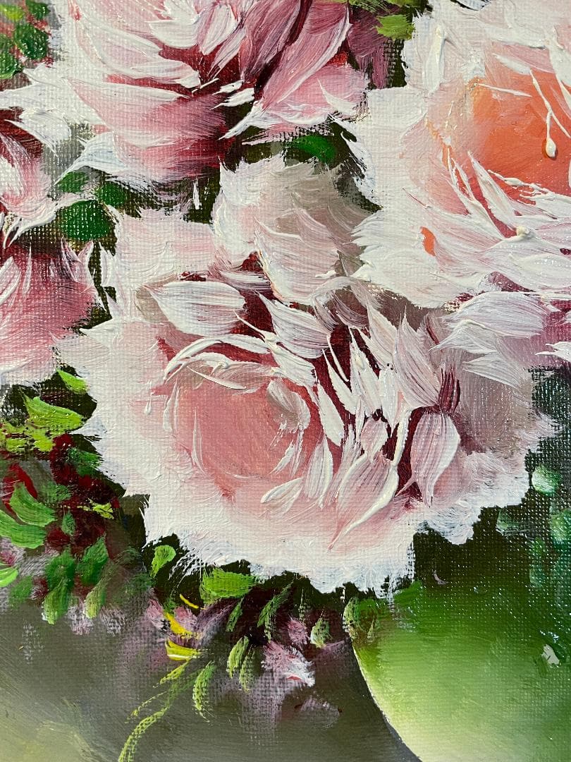 ぽ*り様 「真作」岸本芳雄「ばら」静物画　油彩画　額装　サイン有り　F6号