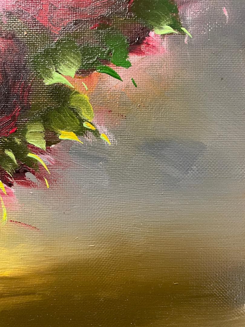 ぽ*り様 「真作」岸本芳雄「ばら」静物画　油彩画　額装　サイン有り　F6号