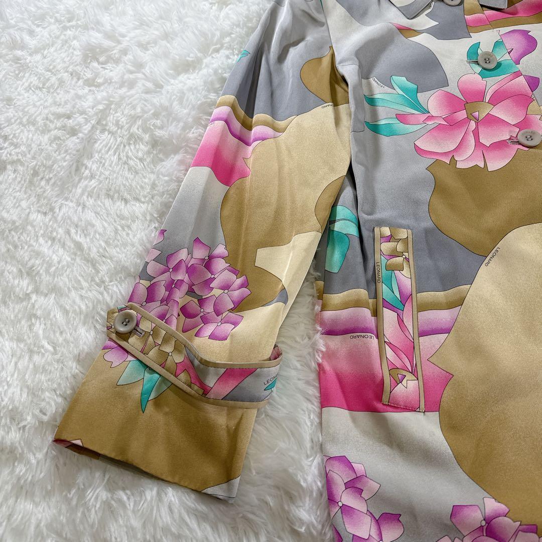 レオナール シルク100% スプリングコート 11R 花柄 絹　フラワープリント