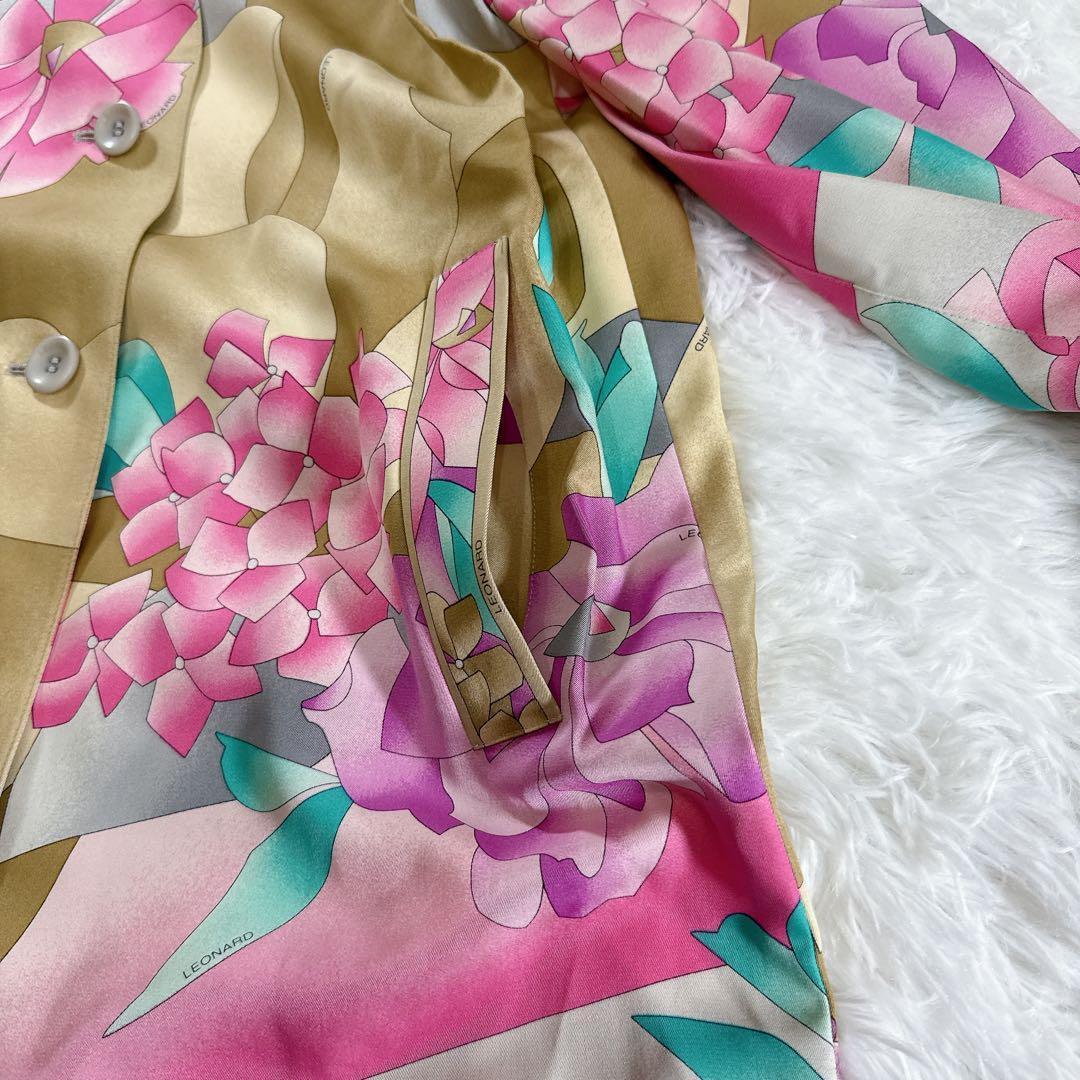 レオナール シルク100% スプリングコート 11R 花柄 絹　フラワープリント