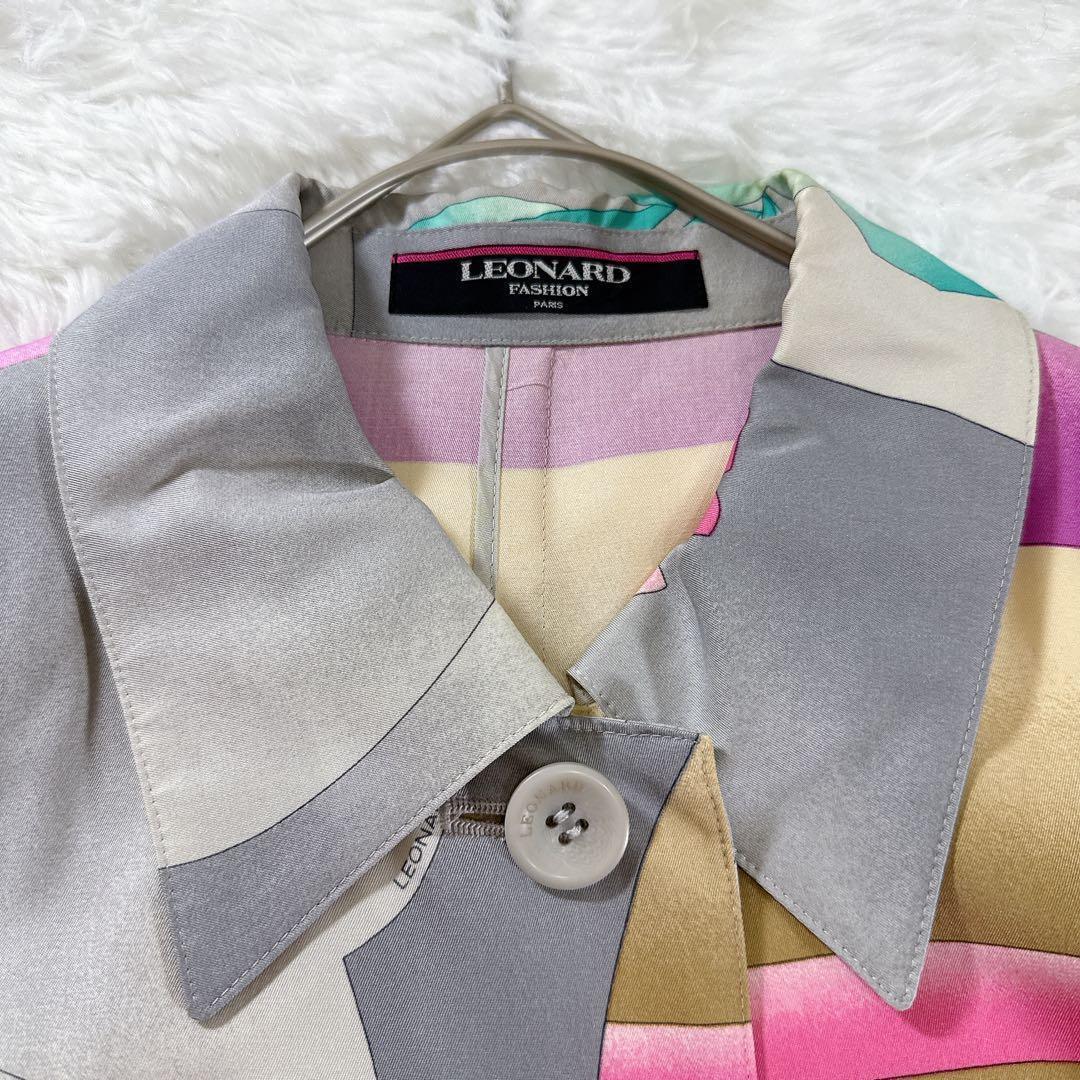 レオナール シルク100% スプリングコート 11R 花柄 絹　フラワープリント