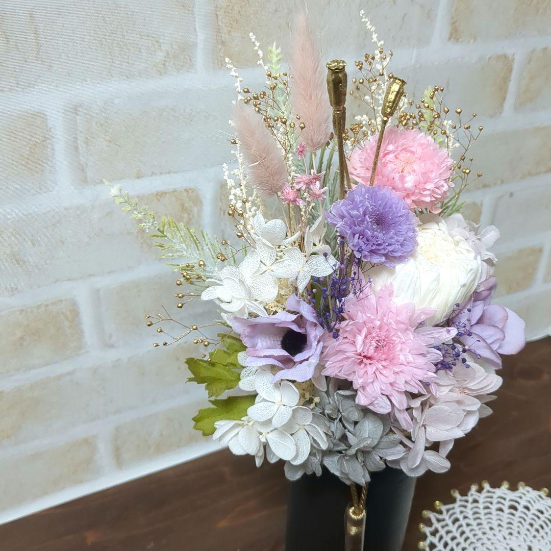 ☆493 お花畑のような優しい仏花　一対　タッセル付　プリザーブドフラワー