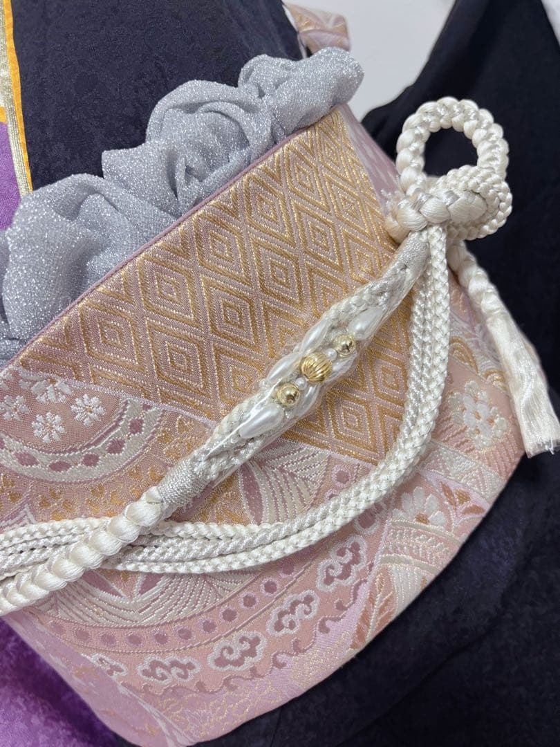 正絹　豪華振袖フルセット　大輪　牡丹　薄紫 ピンク　黒地　紫と黒 花柄