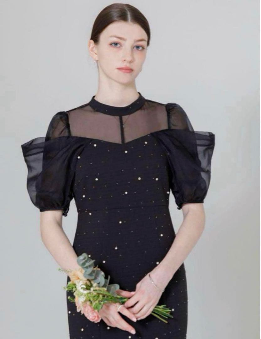 LEJA パールビジューオーガンジーレースマーメイドドレス　ブラック　M