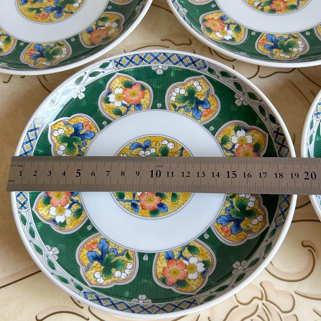 有田焼　南山窯　緑彩花紋　盛皿揃　5枚セット　和皿　中皿　色絵　九谷手　花柄