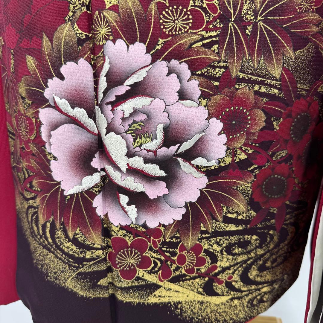 振袖豪華11点フルセット　赤系　金彩　刺繍　成人式　お正月　結婚式　いしげ