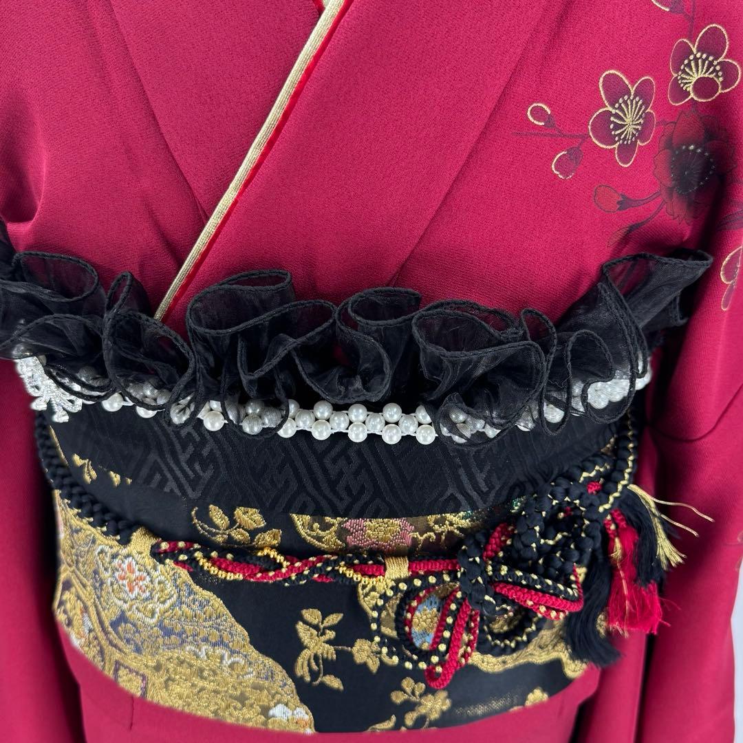 振袖豪華11点フルセット　赤系　金彩　刺繍　成人式　お正月　結婚式　いしげ