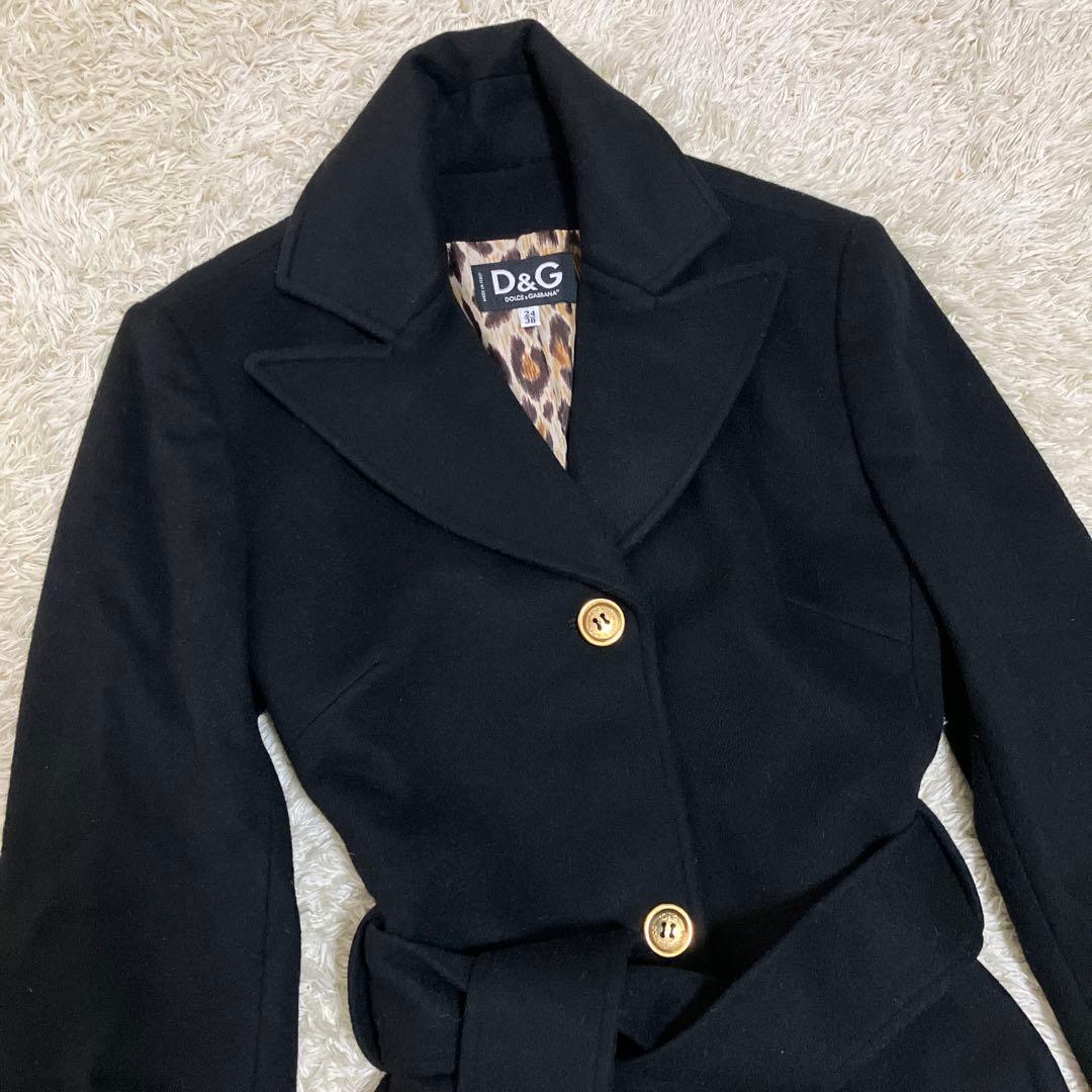 【美品】D&G チェスターコート カシミア ウール ベルト レオパード 38