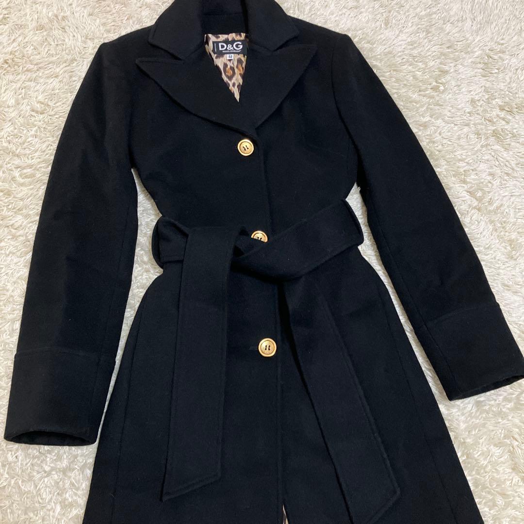 【美品】D&G チェスターコート カシミア ウール ベルト レオパード 38