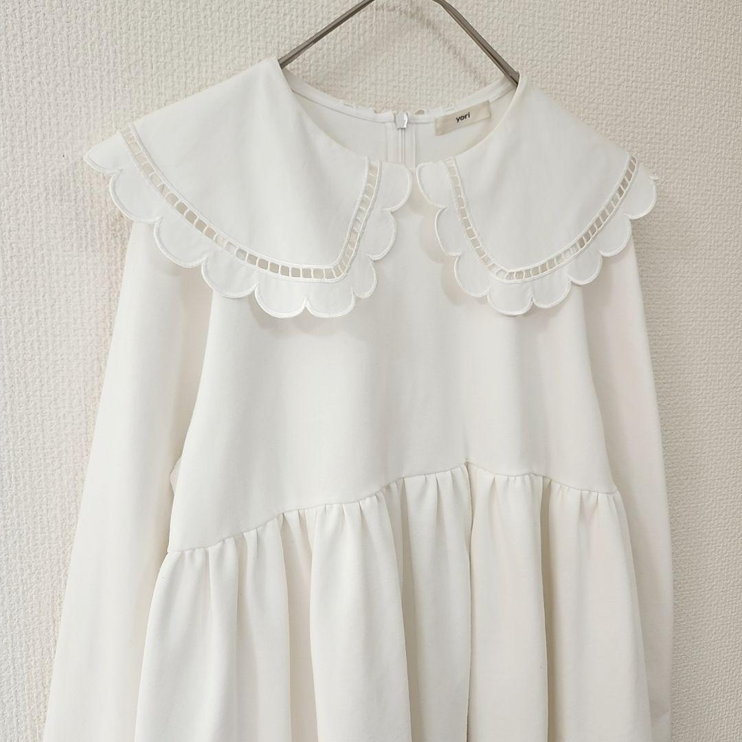 u*b様 美品✨　yori ヨリ　スカラップカラーフレアカットブラウス　長袖　ホ