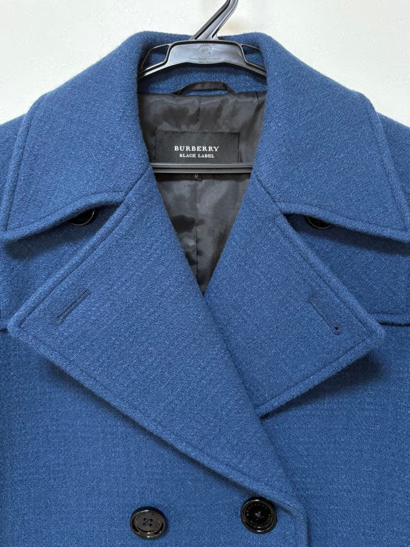 バーバリーブラックレーベル Pコート チェック ウール ブルー M