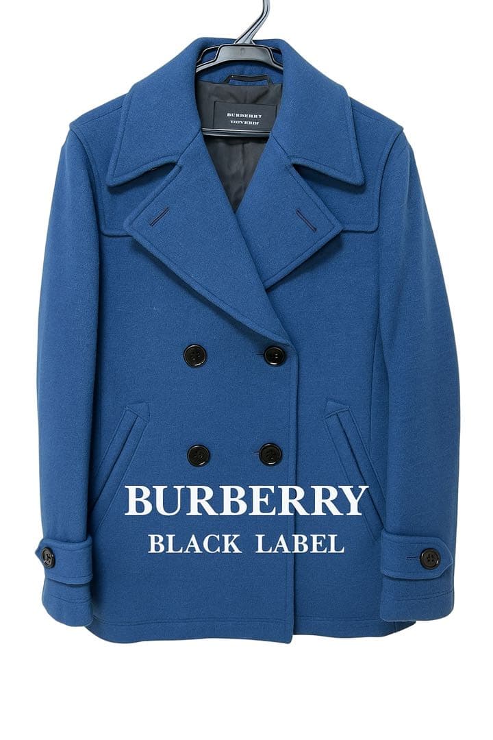 バーバリーブラックレーベル Pコート チェック ウール ブルー M