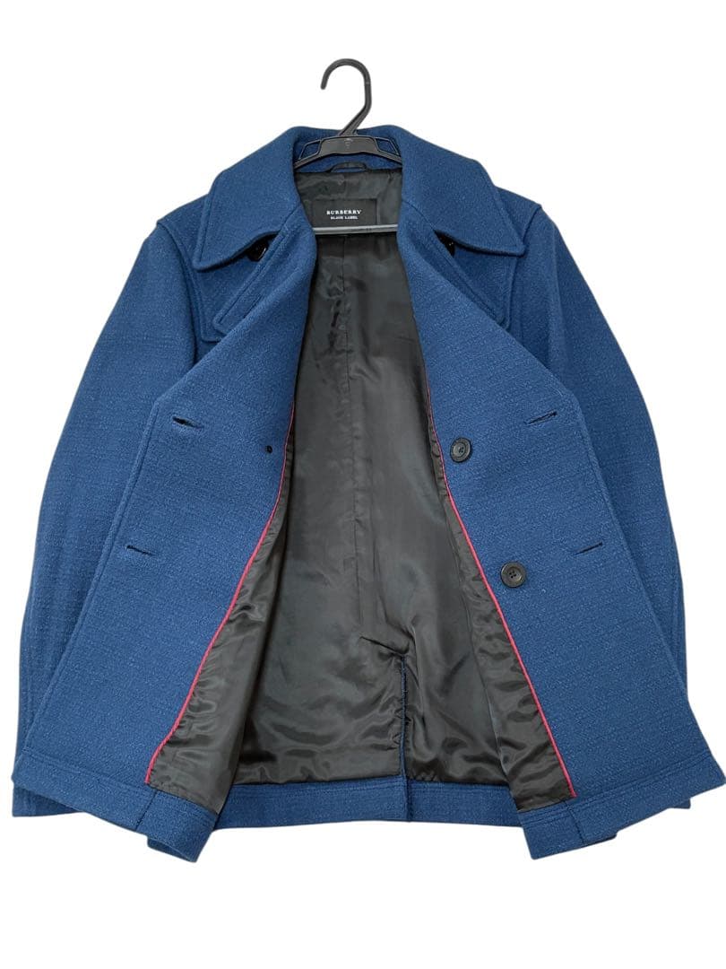 バーバリーブラックレーベル Pコート チェック ウール ブルー M