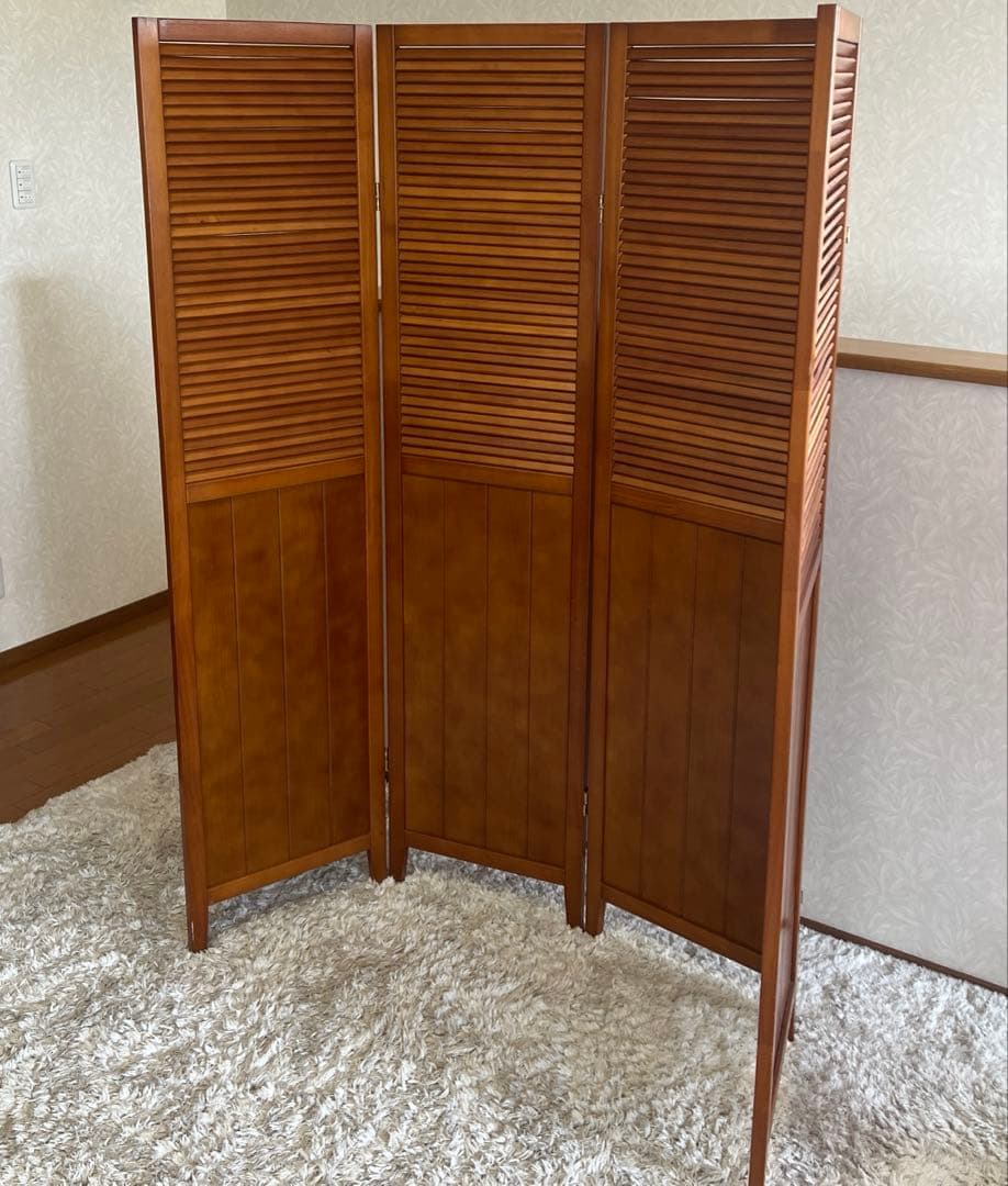 クロ　パーテーション スクリーン間仕切り 北欧ナチュラル店舗天然木木製4連