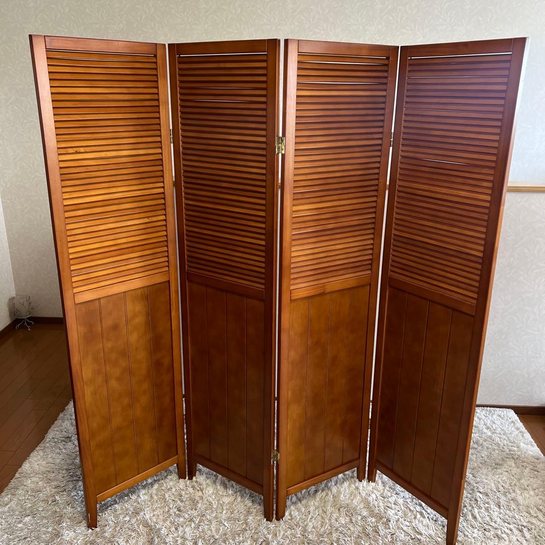 クロ　パーテーション スクリーン間仕切り 北欧ナチュラル店舗天然木木製4連