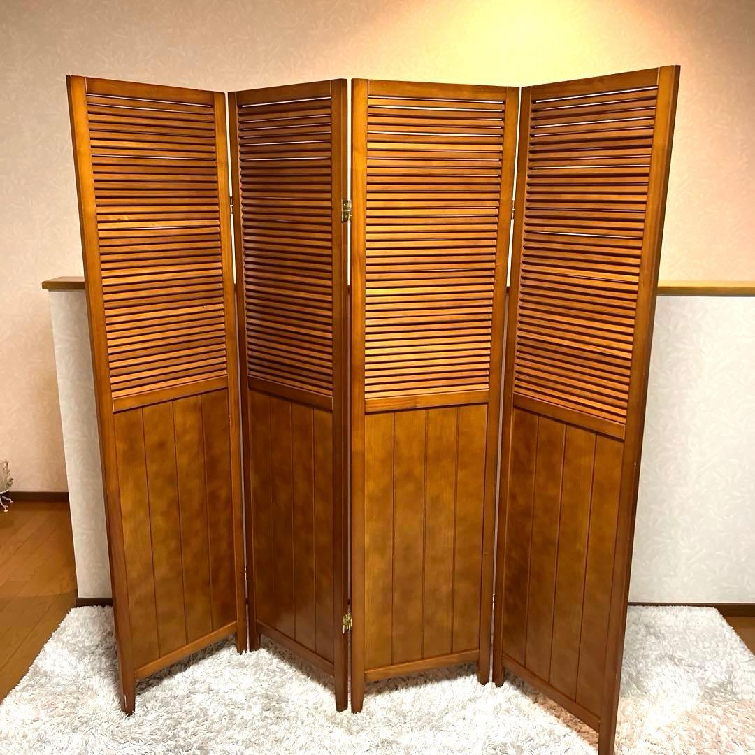 クロ　パーテーション スクリーン間仕切り 北欧ナチュラル店舗天然木木製4連