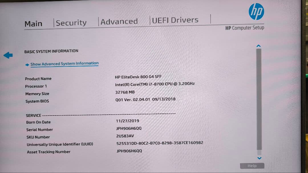 HP EliteDesk 800 G4 SFF【i7-8700 32GB】